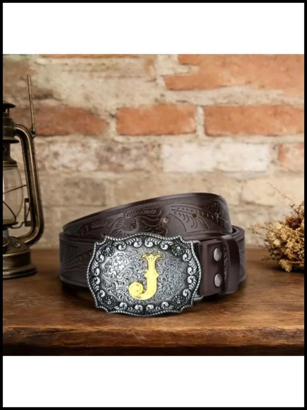 Men's Western Cowboy Belt Embossed Floral Faux Leather 1.5